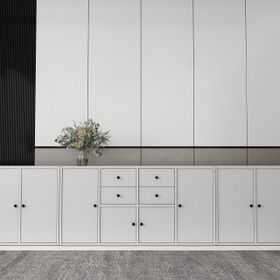 BK Concept Çıtasız KNS-1230-Ç Sekiz Kapaklı Dört Çekmeceli Raflı Beyaz Konsol