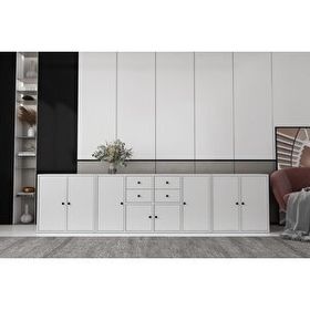BK Concept Çıtasız KNS-1230-Ç Sekiz Kapaklı Dört Çekmeceli Raflı Beyaz Konsol