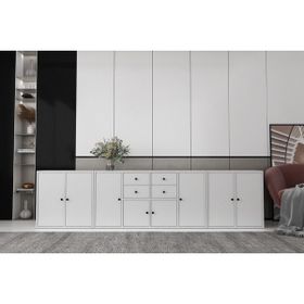 BK Concept Çıtasız KNS-1230-Ç Sekiz Kapaklı Dört Çekmeceli Raflı Beyaz Konsol