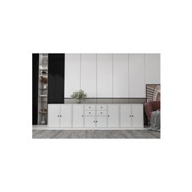 BK Concept Çıtasız KNS-1230-Ç Sekiz Kapaklı Dört Çekmeceli Raflı Beyaz Konsol