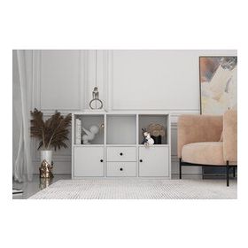 BK Concept Çıtasız ŞFN-1059-Ç İki Kapaklı İki Çekmeceli Raflı Beyaz Şifonyer