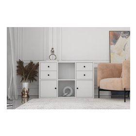 BK Concept Çıtasız ŞFN-1061-Ç İki Kapaklı Dört Çekmeceli Raflı Beyaz Şifonyer