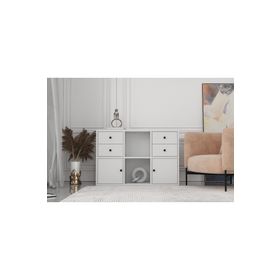 BK Concept Çıtasız ŞFN-1061-Ç İki Kapaklı Dört Çekmeceli Raflı Beyaz Şifonyer