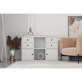 BK Concept Çıtasız ŞFN-1061-Ç İki Kapaklı Dört Çekmeceli Raflı Beyaz Şifonyer
