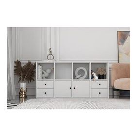 BK Concept Çıtasız ŞFN-1064-Ç İki Kapaklı Dört Çekmeceli Raflı Beyaz Şifonyer