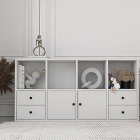BK Concept Çıtasız ŞFN-1064-Ç İki Kapaklı Dört Çekmeceli Raflı Beyaz Şifonyer