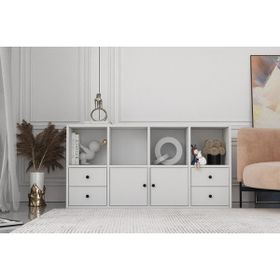 BK Concept Çıtasız ŞFN-1064-Ç İki Kapaklı Dört Çekmeceli Raflı Beyaz Şifonyer