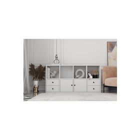 BK Concept Çıtasız ŞFN-1064-Ç İki Kapaklı Dört Çekmeceli Raflı Beyaz Şifonyer