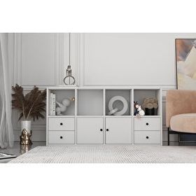 BK Concept Çıtasız ŞFN-1064-Ç İki Kapaklı Dört Çekmeceli Raflı Beyaz Şifonyer