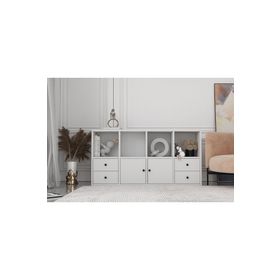 BK Concept Çıtasız ŞFN-1064-Ç İki Kapaklı Dört Çekmeceli Raflı Beyaz Şifonyer