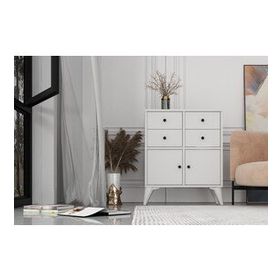 BK Concept Çıtasız ŞFN-1075-Ç Ayaklı İki Kapaklı Dört Çekmeceli Beyaz Şifonyer