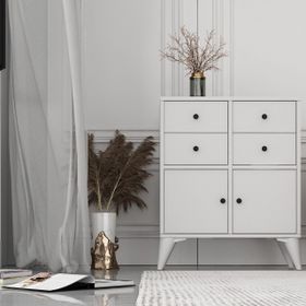 BK Concept Çıtasız ŞFN-1075-Ç Ayaklı İki Kapaklı Dört Çekmeceli Beyaz Şifonyer