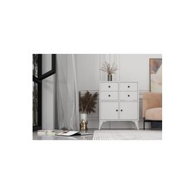 BK Concept Çıtasız ŞFN-1075-Ç Ayaklı İki Kapaklı Dört Çekmeceli Beyaz Şifonyer