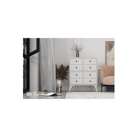 BK Concept Çıtasız ŞFN-1077-Ç Ayaklı Sekiz Çekmeceli Beyaz Şifonyer