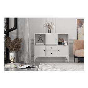 BK Concept Çıtasız ŞFN-1082-Ç Ayaklı Üç Kapaklı İki Çekmeceli Beyaz Şifonyer
