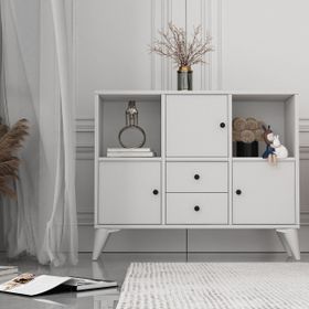 BK Concept Çıtasız ŞFN-1082-Ç Ayaklı Üç Kapaklı İki Çekmeceli Beyaz Şifonyer
