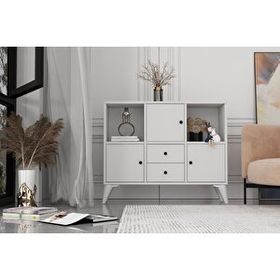 BK Concept Çıtasız ŞFN-1082-Ç Ayaklı Üç Kapaklı İki Çekmeceli Beyaz Şifonyer
