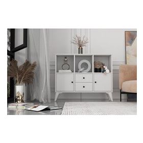 BK Concept Çıtasız ŞFN-1083-Ç Ayaklı İki Kapaklı İki Çekmeceli Beyaz Şifonyer