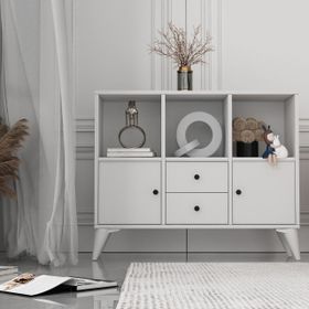 BK Concept Çıtasız ŞFN-1083-Ç Ayaklı İki Kapaklı İki Çekmeceli Beyaz Şifonyer