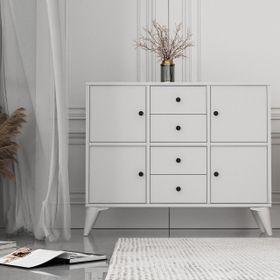 BK Concept Çıtasız ŞFN-1084-Ç Ayaklı Dört Kapaklı Dört Çekmeceli Beyaz Şifonyer