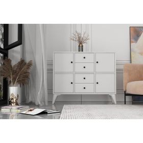 BK Concept Çıtasız ŞFN-1084-Ç Ayaklı Dört Kapaklı Dört Çekmeceli Beyaz Şifonyer