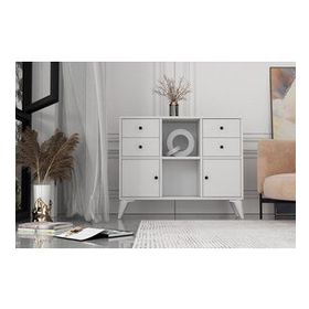 BK Concept Çıtasız ŞFN-1085-Ç Ayaklı İki Kapaklı Dört Çekmeceli Beyaz Şifonyer