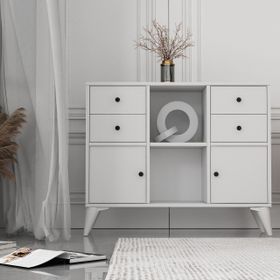 BK Concept Çıtasız ŞFN-1085-Ç Ayaklı İki Kapaklı Dört Çekmeceli Beyaz Şifonyer