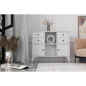 BK Concept Çıtasız ŞFN-1085-Ç Ayaklı İki Kapaklı Dört Çekmeceli Beyaz Şifonyer