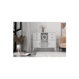 BK Concept Çıtasız ŞFN-1085-Ç Ayaklı İki Kapaklı Dört Çekmeceli Beyaz Şifonyer