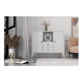 BK Concept Çıtasız ŞFN-1088-Ç Ayaklı İki Kapaklı İki Çekmeceli Beyaz Şifonyer