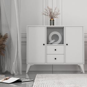 BK Concept Çıtasız ŞFN-1088-Ç Ayaklı İki Kapaklı İki Çekmeceli Beyaz Şifonyer