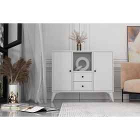 BK Concept Çıtasız ŞFN-1088-Ç Ayaklı İki Kapaklı İki Çekmeceli Beyaz Şifonyer