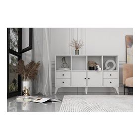 BK Concept Çıtasız ŞFN-1094-Ç Ayaklı İki Kapaklı Dört Çekmeceli Beyaz Şifonyer