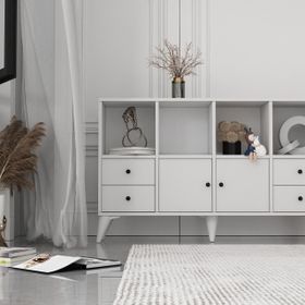 BK Concept Çıtasız ŞFN-1094-Ç Ayaklı İki Kapaklı Dört Çekmeceli Beyaz Şifonyer