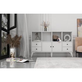 BK Concept Çıtasız ŞFN-1094-Ç Ayaklı İki Kapaklı Dört Çekmeceli Beyaz Şifonyer