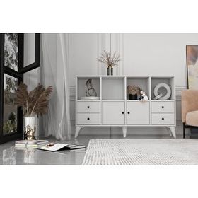 BK Concept Çıtasız ŞFN-1094-Ç Ayaklı İki Kapaklı Dört Çekmeceli Beyaz Şifonyer