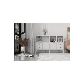 BK Concept Çıtasız ŞFN-1094-Ç Ayaklı İki Kapaklı Dört Çekmeceli Beyaz Şifonyer