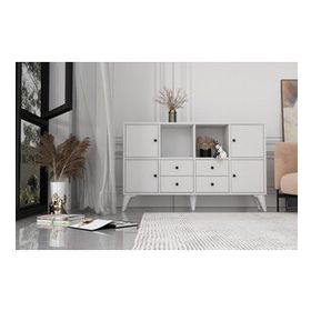 BK Concept Çıtasız ŞFN-1095-Ç Ayaklı Dört Kapaklı Dört Çekmeceli Beyaz Şifonyer