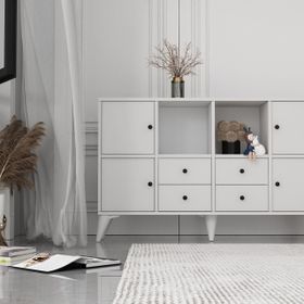BK Concept Çıtasız ŞFN-1095-Ç Ayaklı Dört Kapaklı Dört Çekmeceli Beyaz Şifonyer
