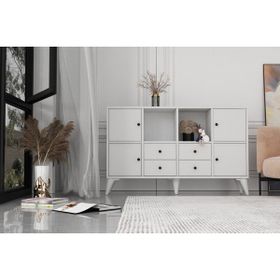 BK Concept Çıtasız ŞFN-1095-Ç Ayaklı Dört Kapaklı Dört Çekmeceli Beyaz Şifonyer