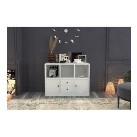 BK Concept KNS-1002-Ç Beyaz 98 cm Raflı Kapaklı Çekmeceli Konsol