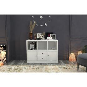 BK Concept KNS-1002-Ç Beyaz 98 cm Raflı Kapaklı Çekmeceli Konsol