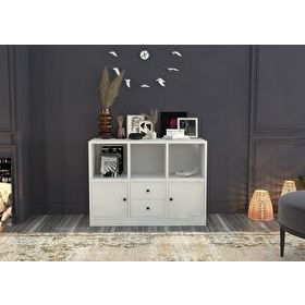 BK Concept KNS-1002-Ç Beyaz 98 cm Raflı Kapaklı Çekmeceli Konsol