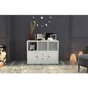 BK Concept KNS-1002-Ç Beyaz 98 cm Raflı Kapaklı Çekmeceli Konsol