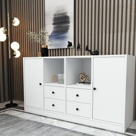 BK Concept KNS-1012-Ç Beyaz 130 cm Raflı Dolaplı Çekmeceli Konsol