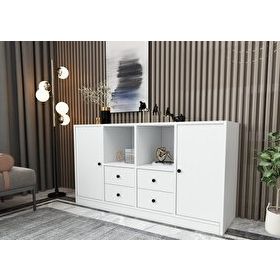 BK Concept KNS-1012-Ç Beyaz 130 cm Raflı Dolaplı Çekmeceli Konsol
