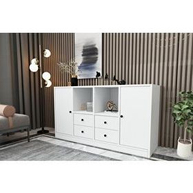 BK Concept KNS-1012-Ç Beyaz 130 cm Raflı Dolaplı Çekmeceli Konsol