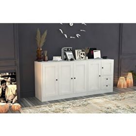 BK Concept KNS-1055-Ç Beyaz 160 cm Dolaplı Çekmeceli Konsol
