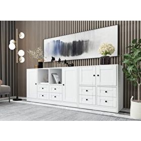 BK Concept KNS-1097 Beyaz 195 cm Raflı Dolaplı Çekmeceli Konsol