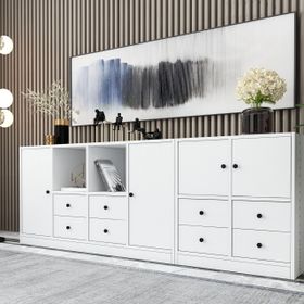 BK Concept KNS-1097-Ç Beyaz 195 cm Raflı Dolaplı Çekmeceli Konsol